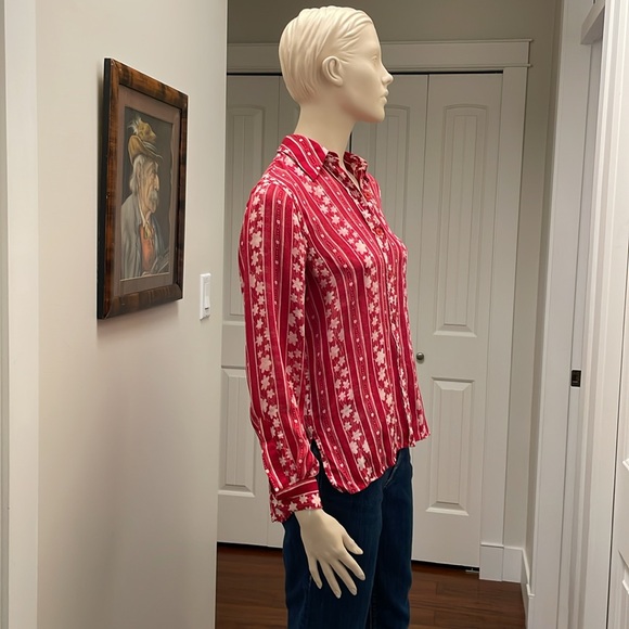 Diane Von Furstenberg Women’s Red/White Vintage Silk Blouse Size XS - Picture 2 of 6